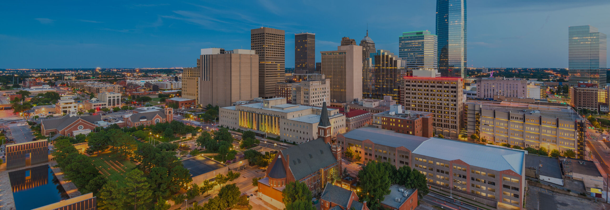 Downtown Oklahoma City skyline at dusk